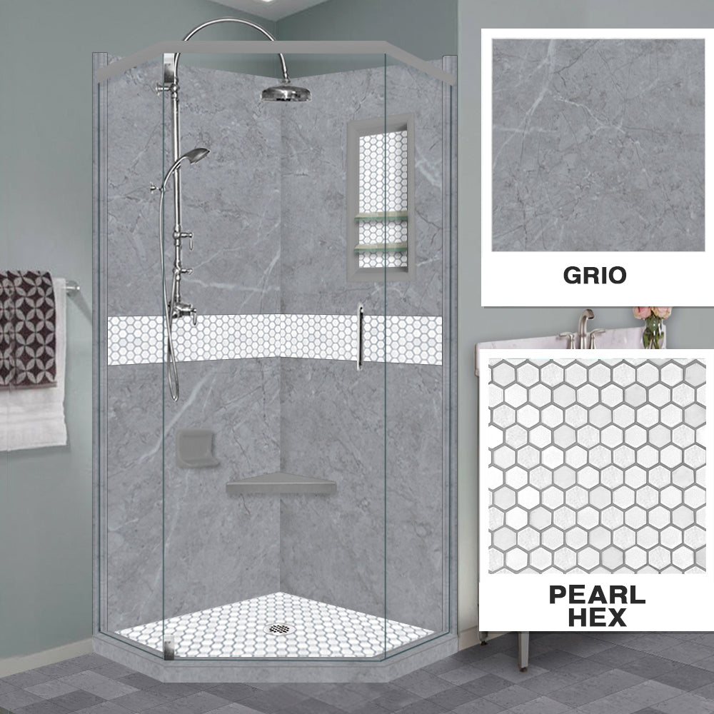 Grio Marble Pearl Hex Mosaic Neo Shower Enclosure Kit
