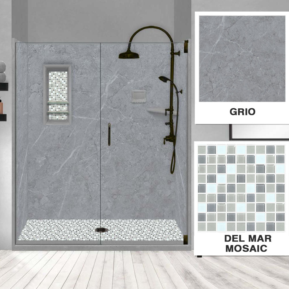 Grio Marble Del Mar Mosaic Alcove Shower Enclosure Kit