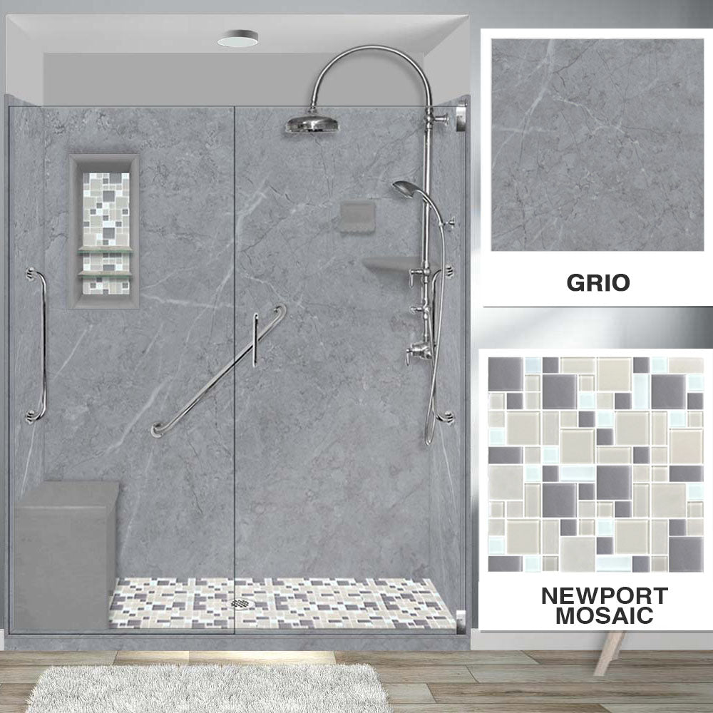 Freedom 60" Alcove Grio Medici Marble & Newport Mosaic Accent Shower Remodel Kit
