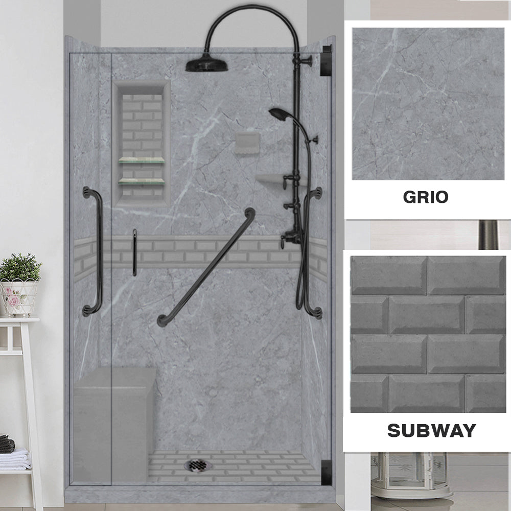 Freedom 60" Alcove Grio Medici Marble & Subway Stone Accent Shower Remodel Kit