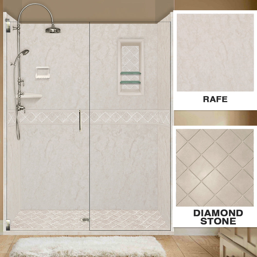 60" Alcove Rafe Medici Marble & Diamond Stone Accent Shower Remodel Kit