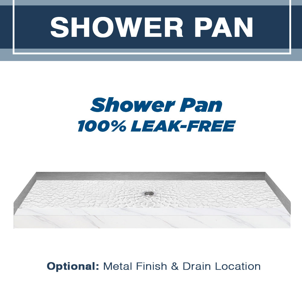 Freedom 60" Alcove Carrara Medici Marble & Pebble Stone Accent Shower Remodel Kit