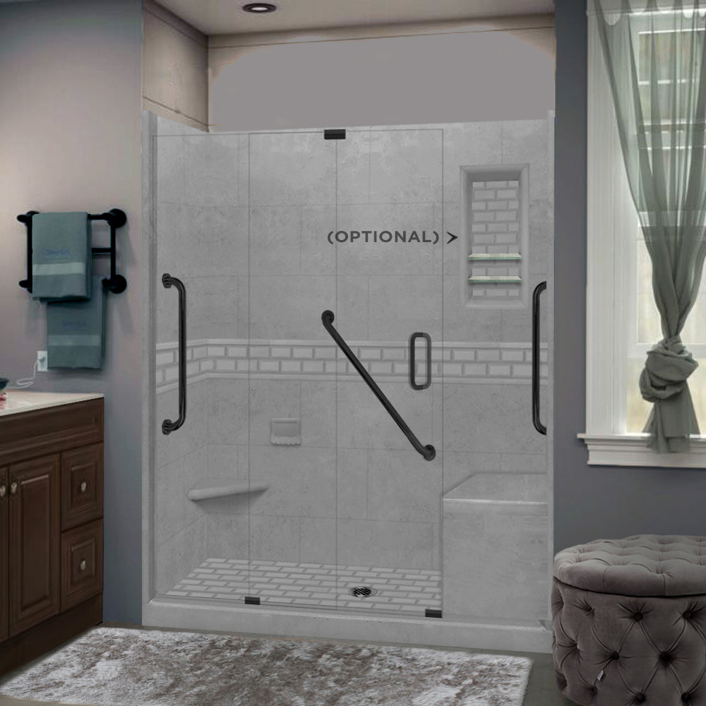 Freedom 60" Alcove Wet Cement Sistine Stone & Subway Stone Accent Shower Remodel Kit