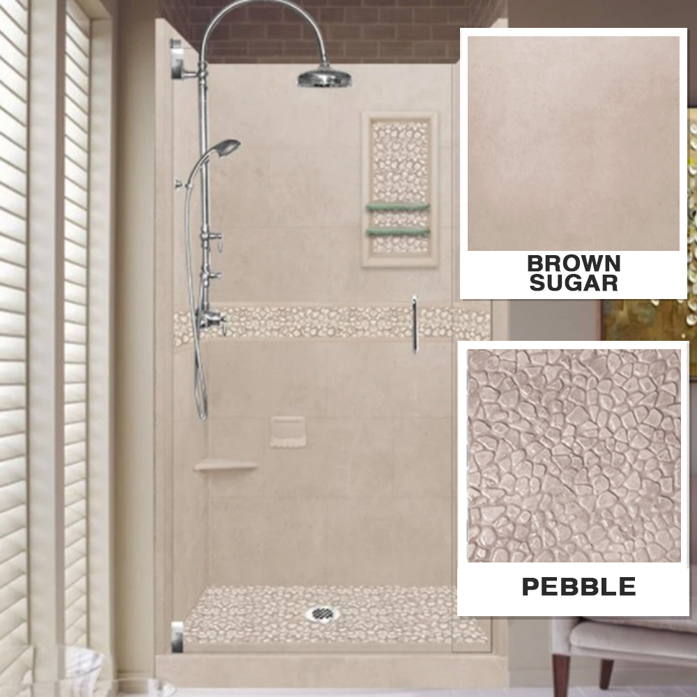 Alcove Brown Sugar Sistine Stone & Pebble Stone Accent Shower Remodel Kit