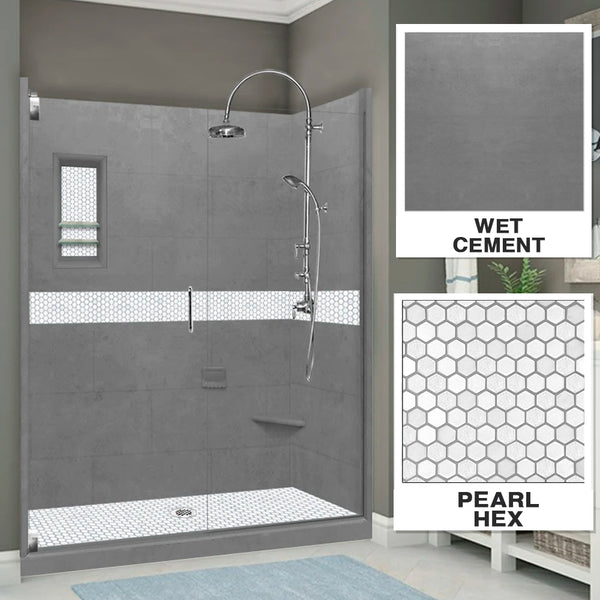 Pearl Hex Mosaic Wet Cement Corner Shower Enclosure Kit – American Bath  Factory