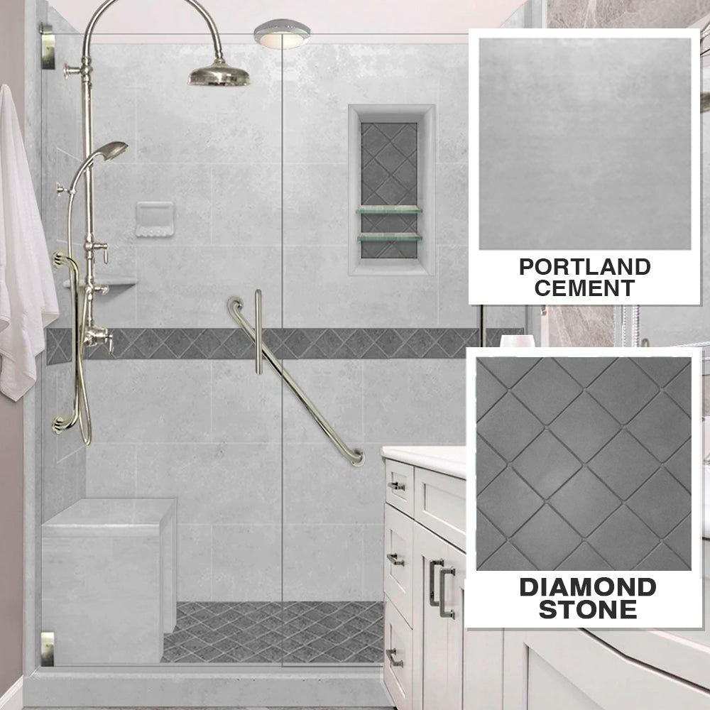 Freedom 60" Alcove Portland Cement Sistine Stone & Diamond Stone Accent Shower Remodel Kit