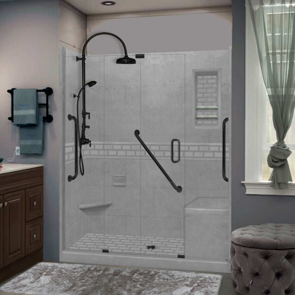Freedom 60" Alcove Wet Cement Sistine Stone & Subway Stone Accent Shower Remodel Kit