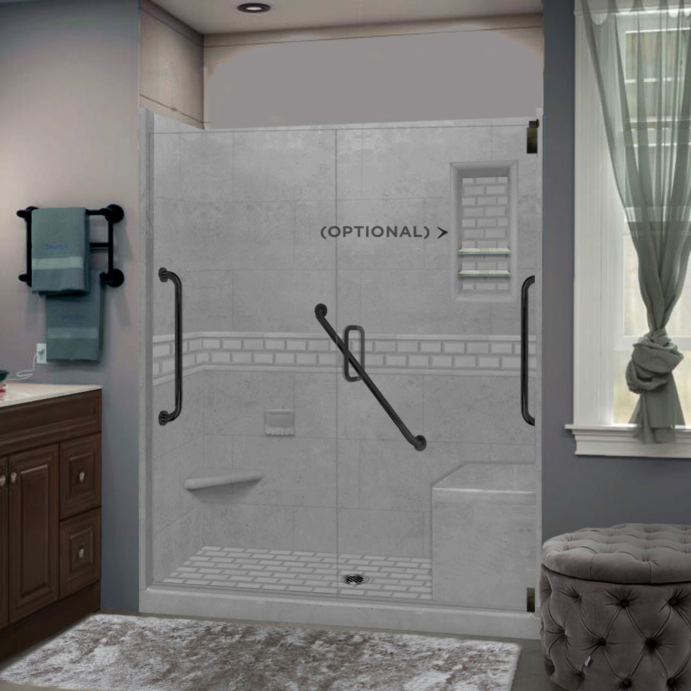 Freedom 60" Alcove Wet Cement Sistine Stone & Subway Stone Accent Shower Remodel Kit
