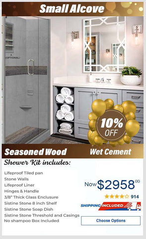 Lifeproof-Wet Cement Seasoned Wood Small Alcove Shower Enclosure Kit