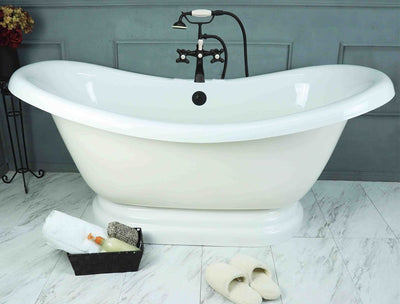 67" Pedestal Bathtub Double Slipper (Includes Faucet and Drain)