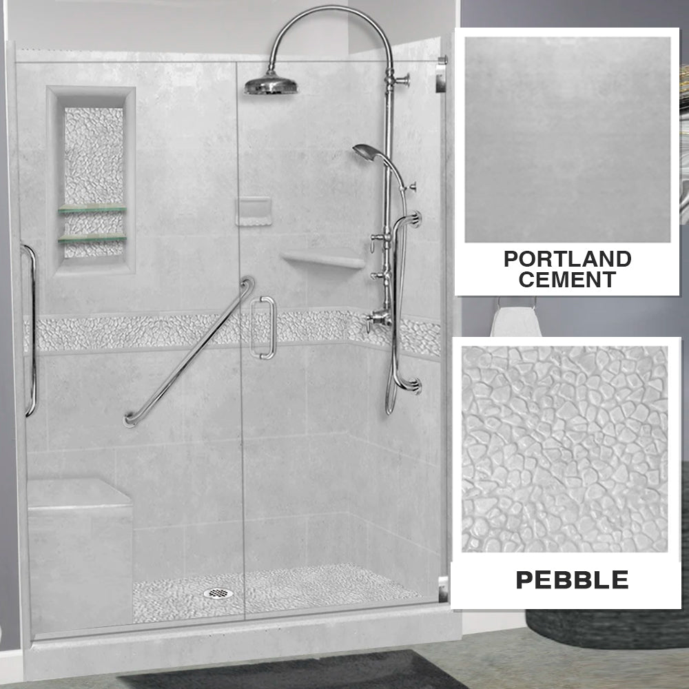 Freedom 60" Alcove Portland Cement Sistine Stone & Pebble Stone Accent Shower Remodel Kit