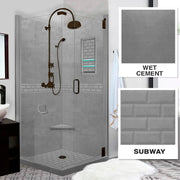 Corner Wet Cement Sistine Stone & Subway Stone Accent Shower Remodel Kit