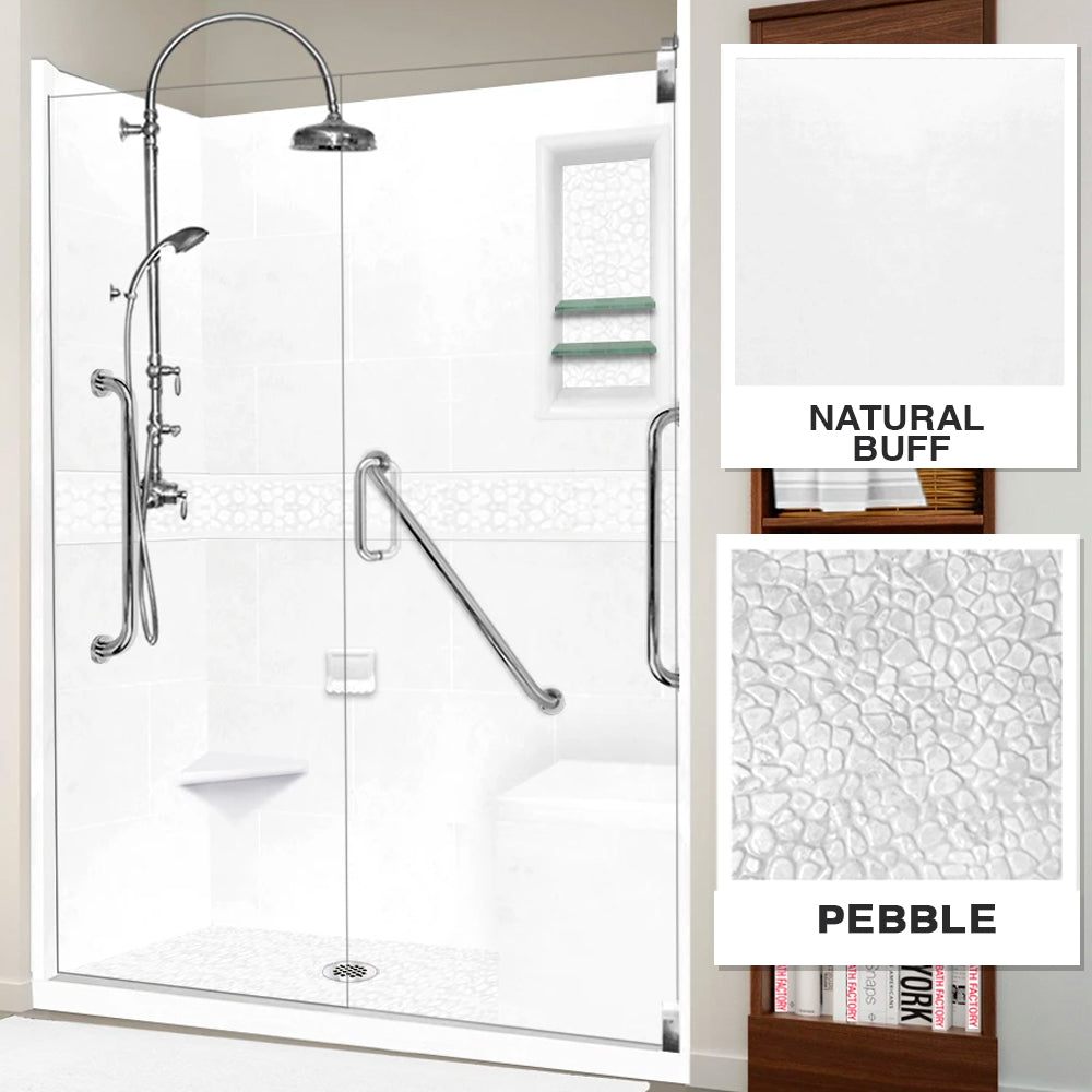 Freedom 60" Alcove Natural Buff Sistine Stone & Pebble Stone Accent Shower Remodel Kit