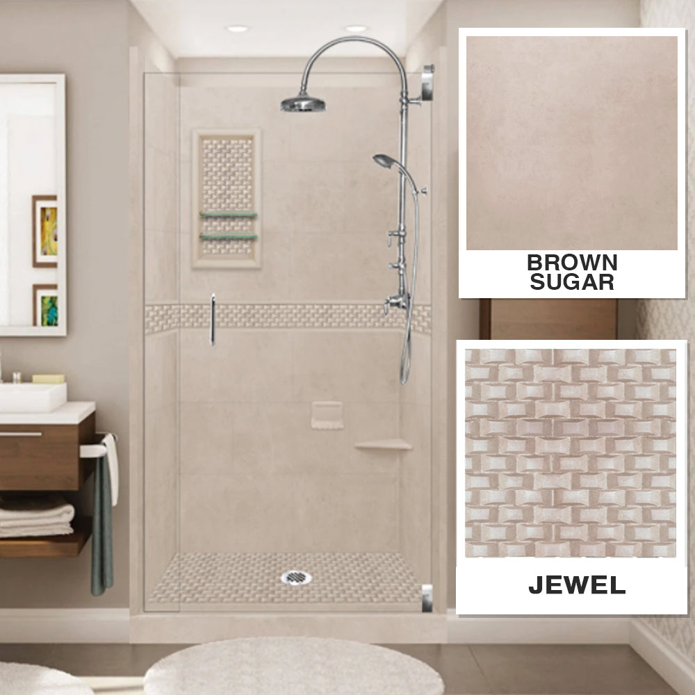 Alcove Brown Sugar Sistine Stone & Jewel Stone Accent Shower Remodel Kit