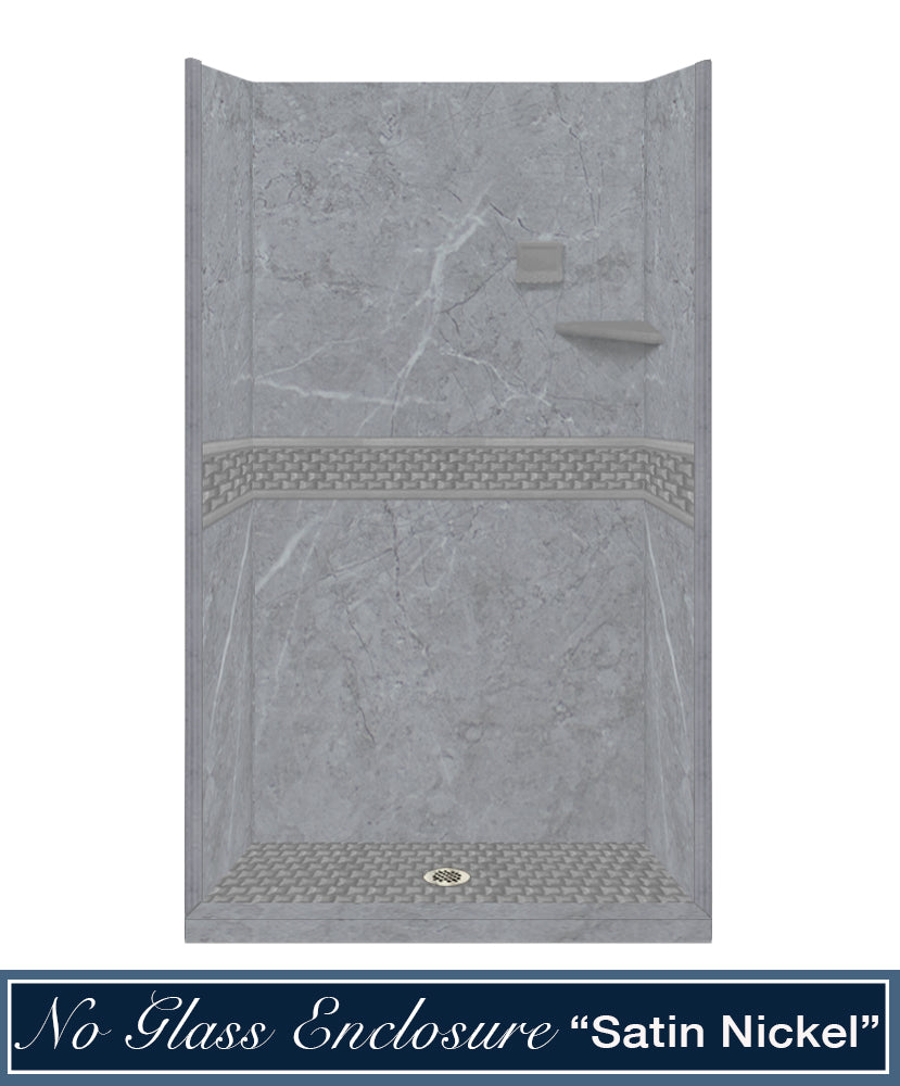 60" Alcove Grio Medici Marble & Jewel Stone Accent Shower Remodel Kit