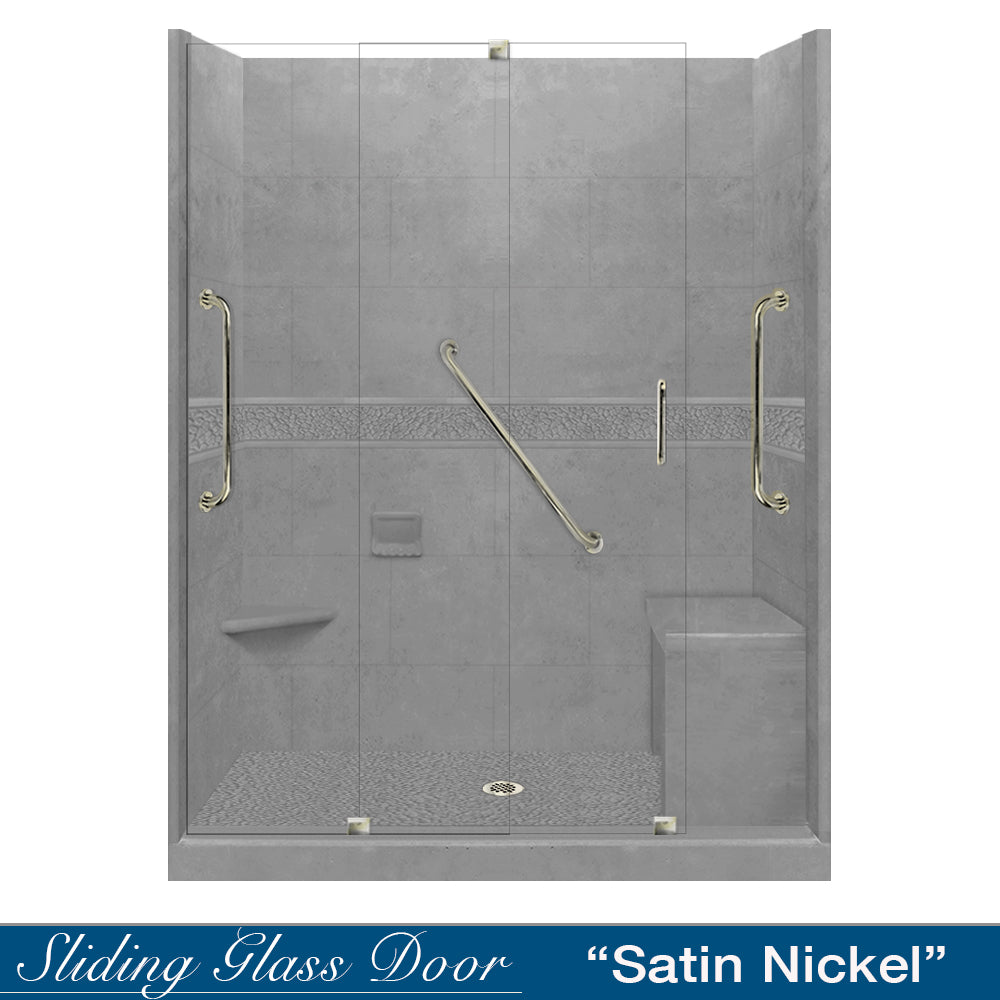 Freedom 60" Alcove Wet Cement Sistine Stone & Pebble Stone Accent Shower Remodel Kit