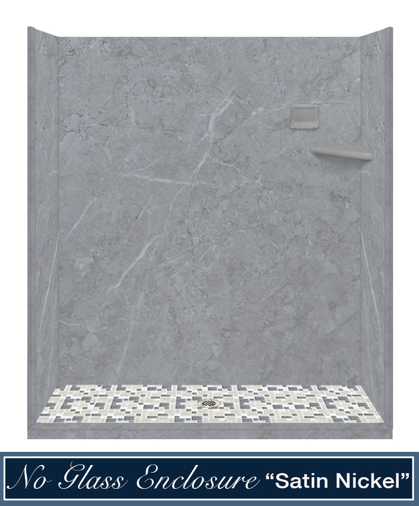60" Alcove Grio Medici Marble & Newport Mosaic Accent Shower Remodel Kit