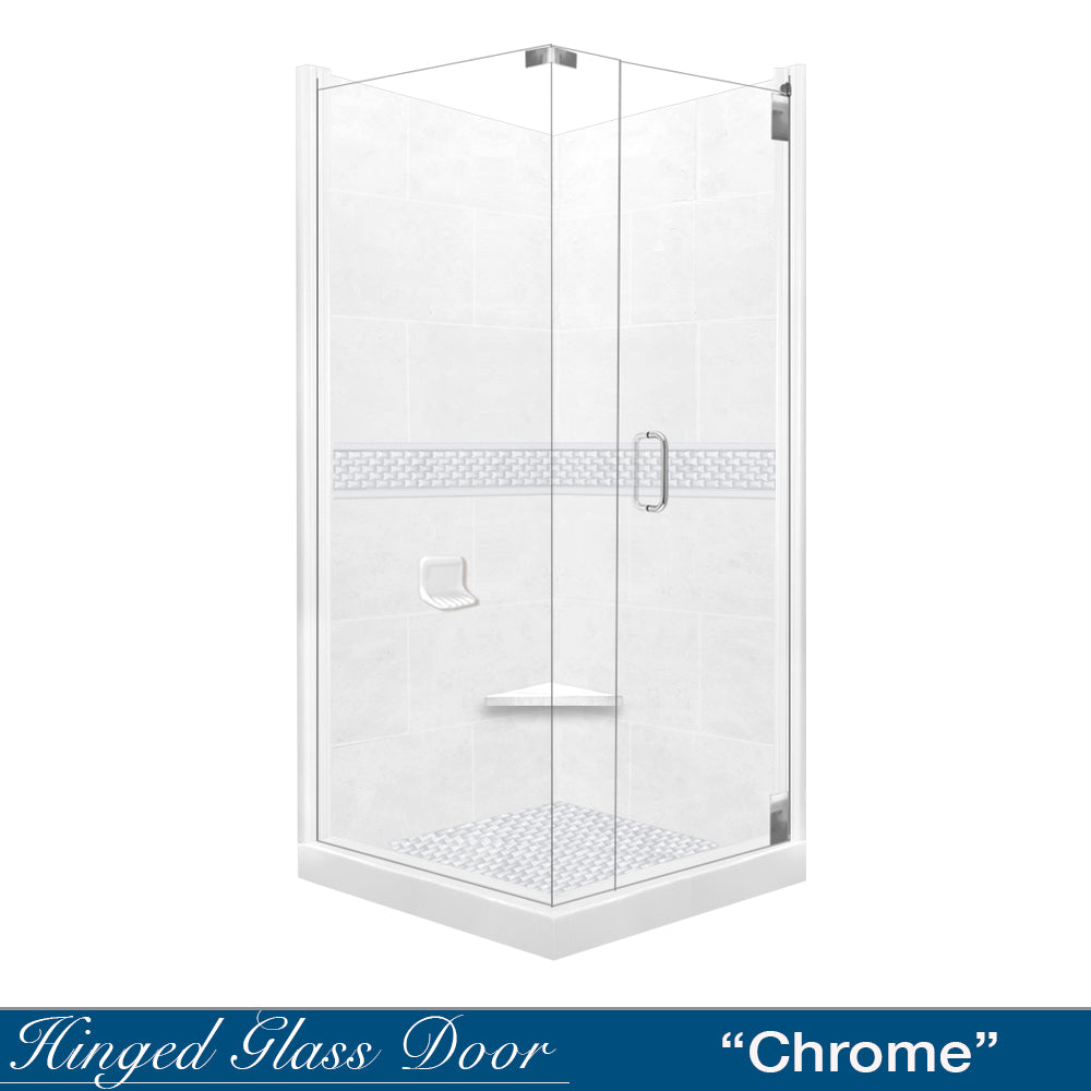 Corner Natural Buff Sistine Stone & Jewel Stone Accent Shower Remodel Kit