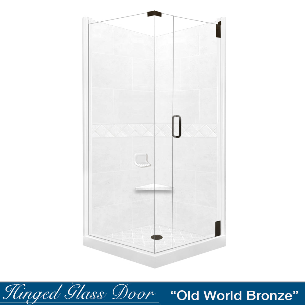 Corner Natural Buff Sistine Stone & Diamond Stone Accent Shower Remodel Kit