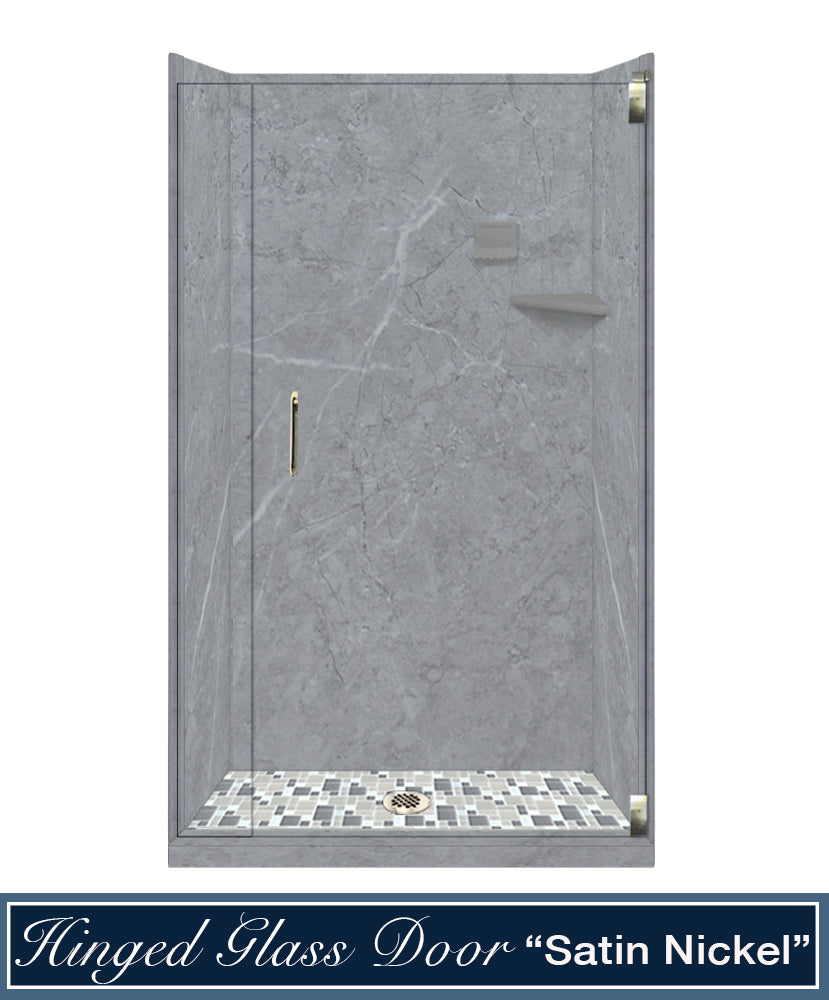 60" Alcove Grio Medici Marble & Newport Mosaic Accent Shower Remodel Kit