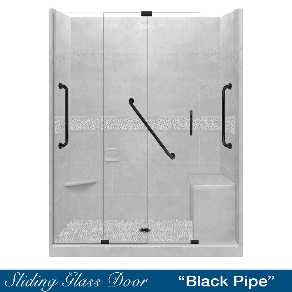 Freedom 60" Alcove Portland Cement Sistine Stone & Pebble Stone Accent Shower Remodel Kit