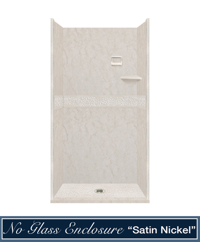 60" Alcove Rafe Medici Marble & Pebble Stone Accent Shower Remodel Kit