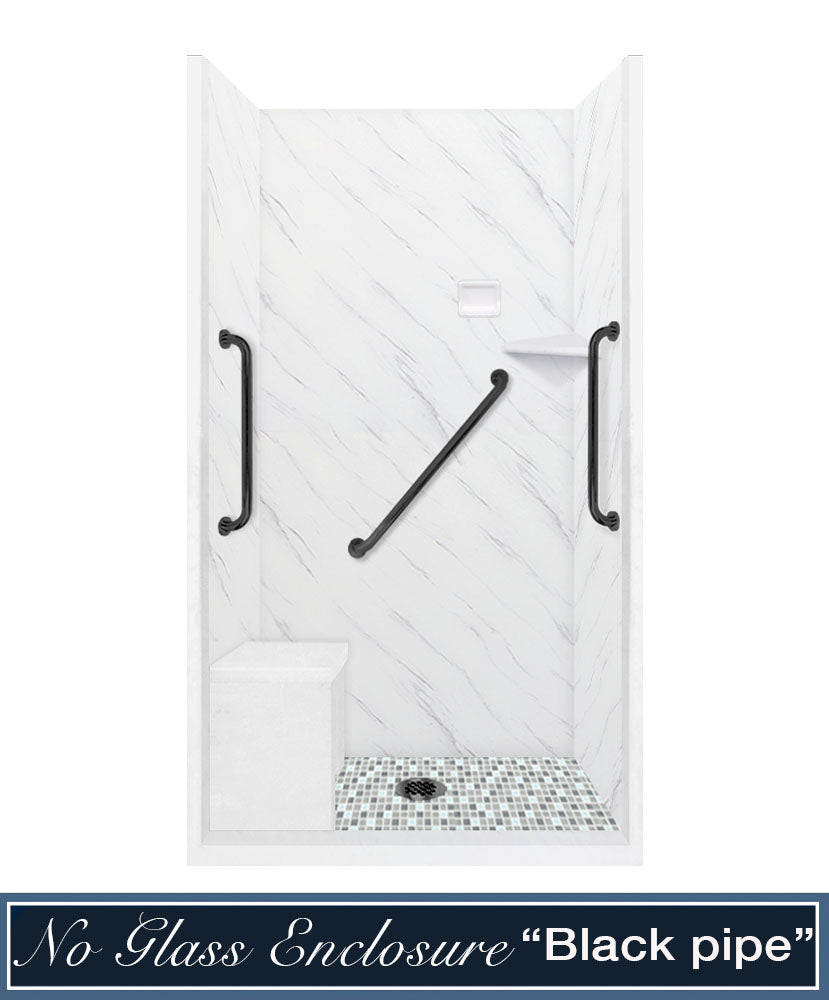 Freedom 60" Alcove Carrara Medici Marble & Newport Mosaic Accent Shower Remodel Kit