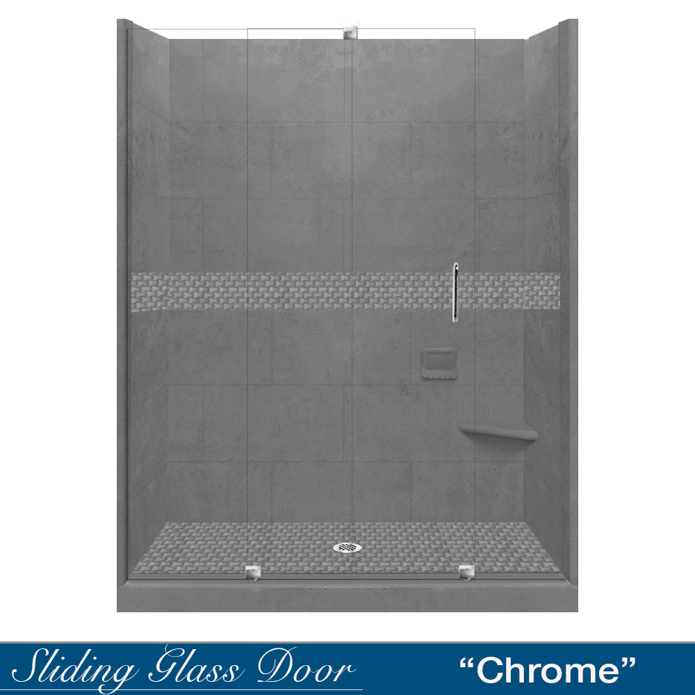 60" Alcove Wet Cement Sistine Stone & Jewel Stone Accent Shower Remodel Kit
