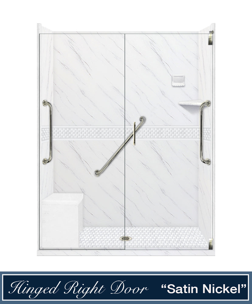 Freedom 60" Alcove Carrara Medici Marble & Jewel Stone Accent Shower Remodel Kit