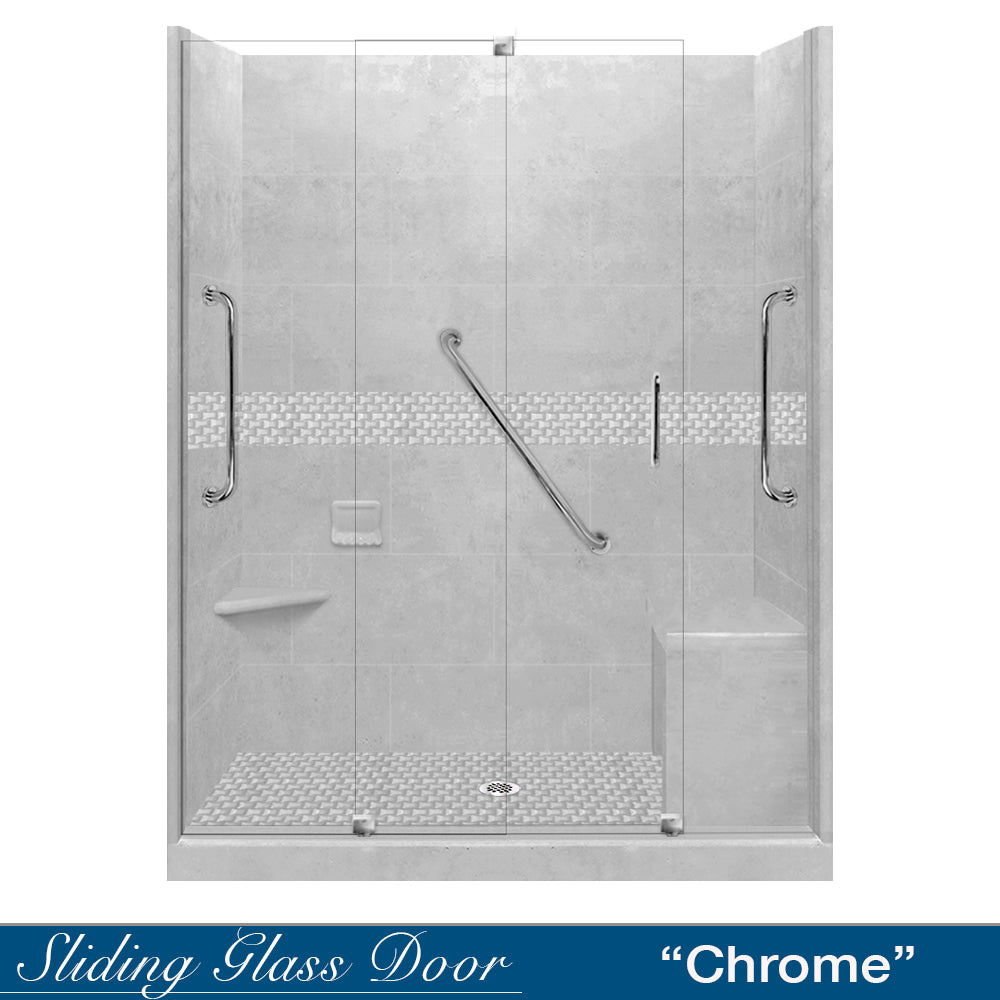 Freedom 60" Alcove Portland Cement Sistine Stone & Jewel Stone Accent Shower Remodel Kit
