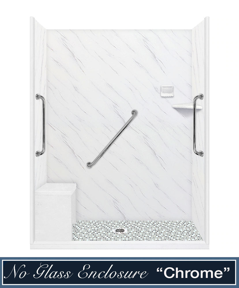 Freedom 60" Alcove Carrara Medici Marble & Newport Mosaic Accent Shower Remodel Kit