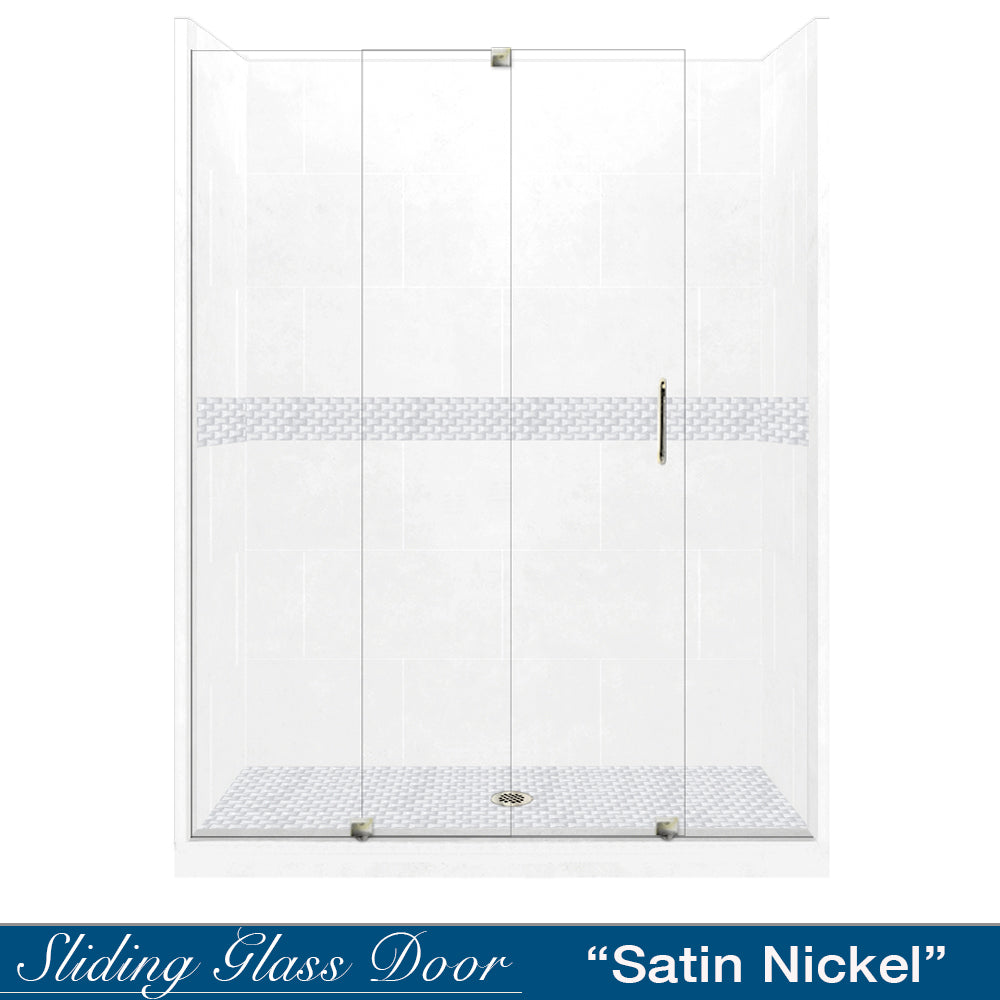 60" Alcove Natural Buff Sistine Stone & Jewel Stone Accent Shower Remodel Kit