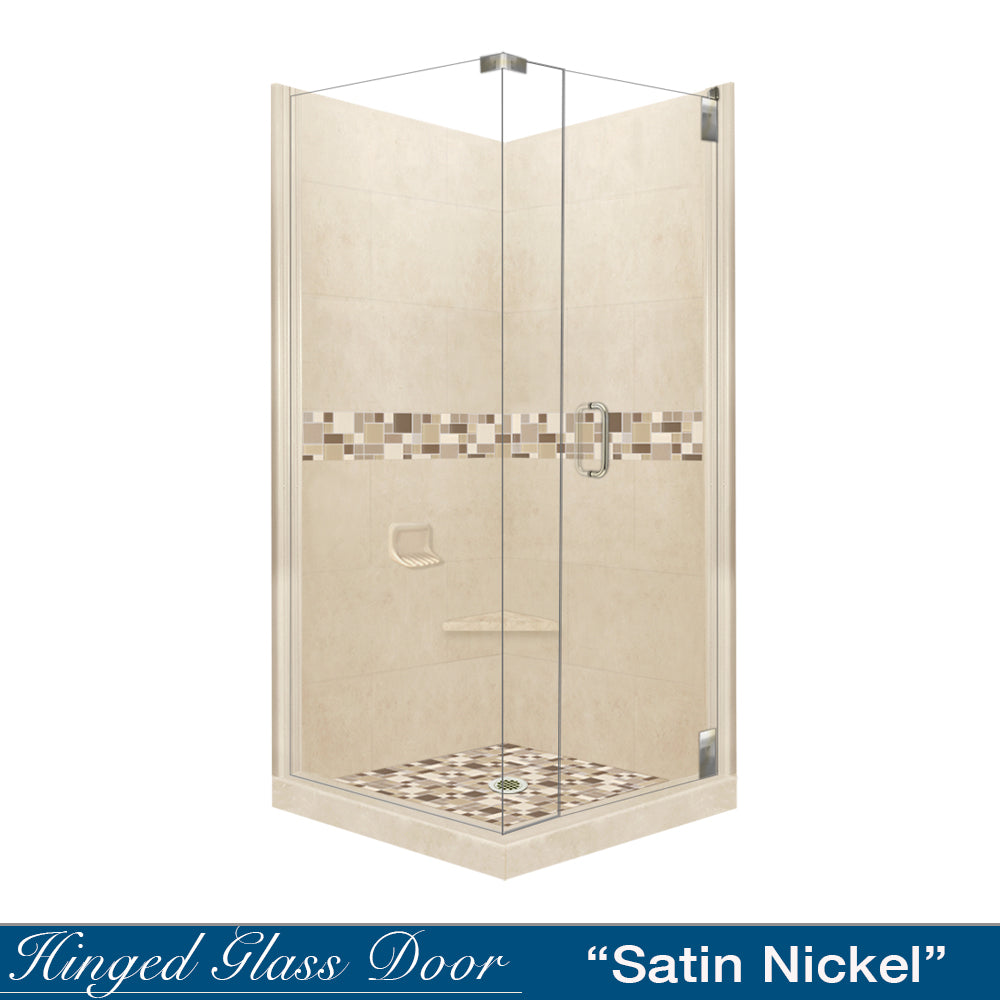 Corner Desert Sand Sistine Stone & Tuscany Mosaic Accent Shower Remodel Kit