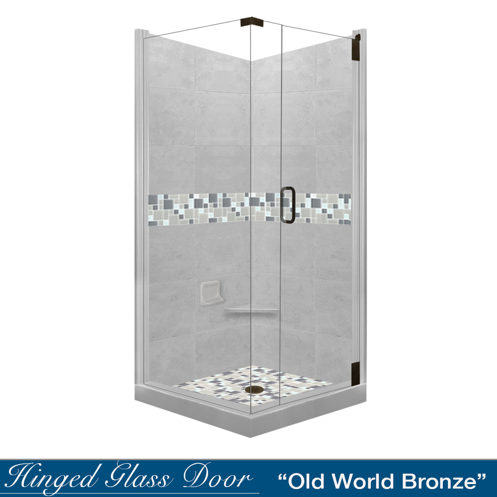 Corner Portland Cement Sistine Stone & Newport Mosaic Accent Shower Remodel Kit