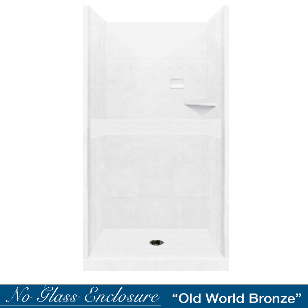 Alcove Natural Buff Sistine Stone & Classic Stone Accent Shower Remodel Kit