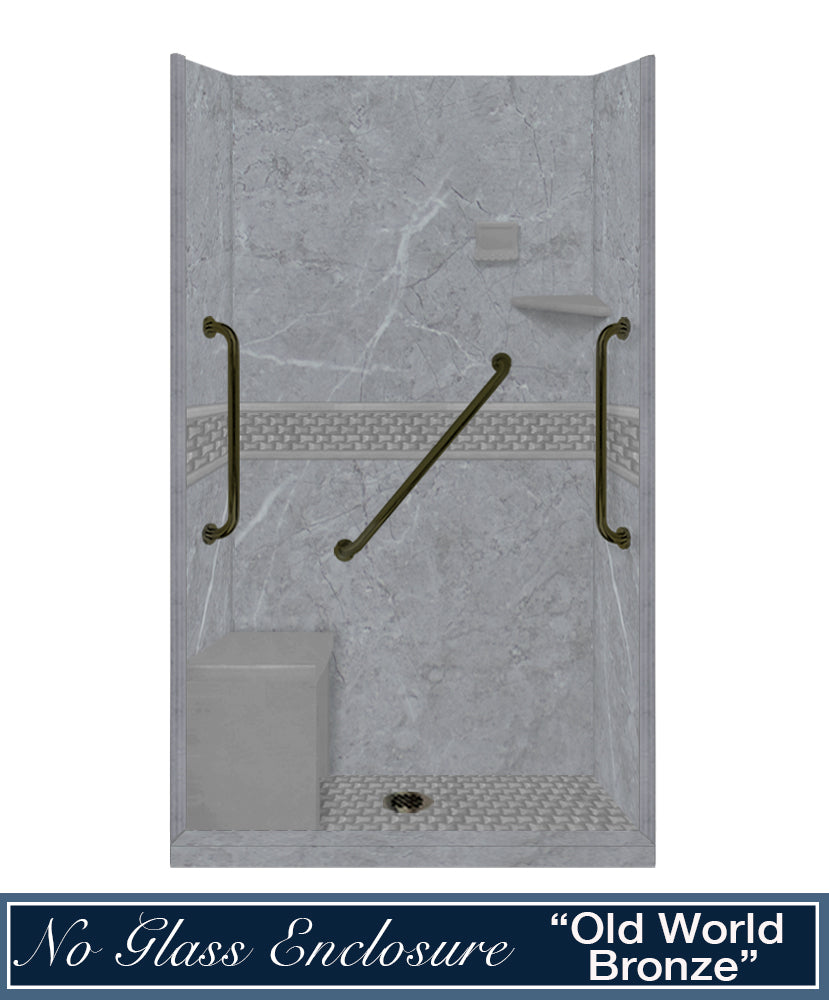 Freedom 60" Alcove Grio Medici Marble & Jewel Stone Accent Shower Remodel Kit