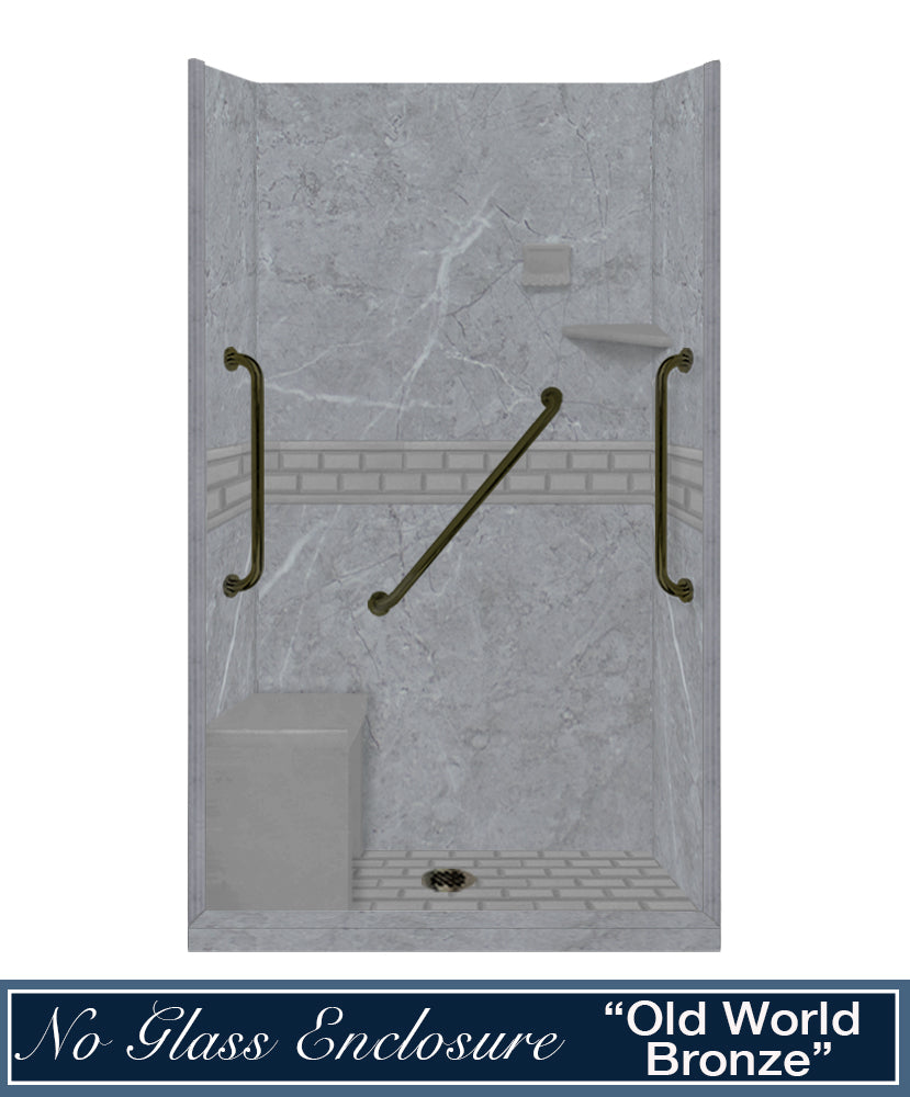 Freedom 60" Alcove Grio Medici Marble & Subway Stone Accent Shower Remodel Kit