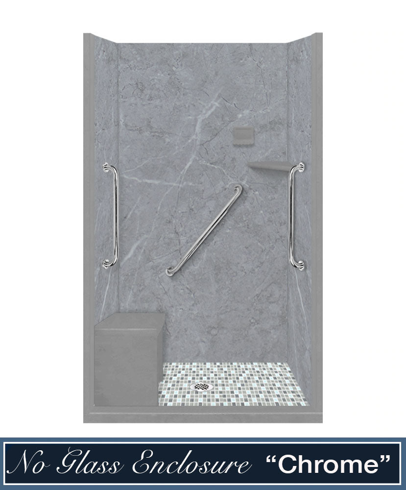 Freedom Grio Marble Del Mar Mosaic Alcove Shower Enclosure Kit
