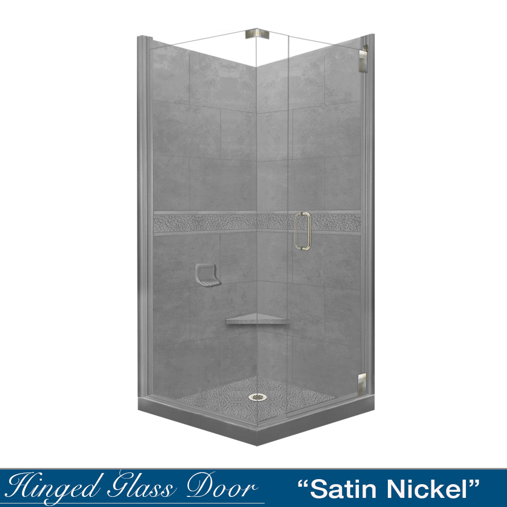 Corner Wet Cement Sistine Stone & Pebble Stone Accent Shower Remodel Kit