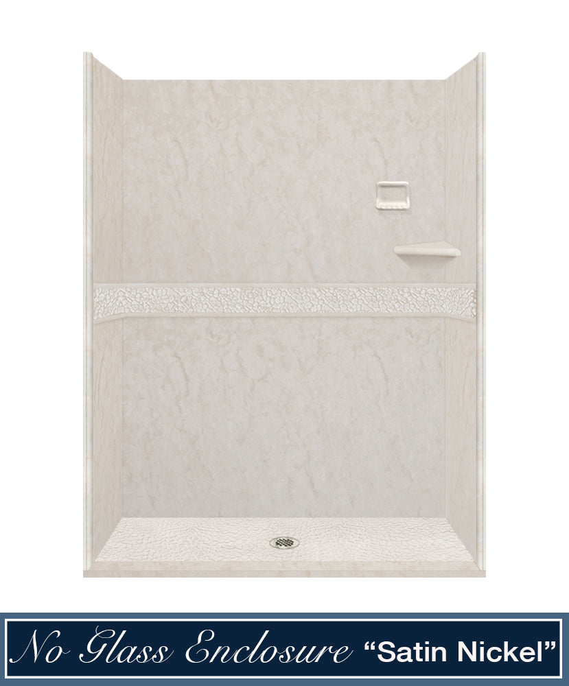 60" Alcove Rafe Medici Marble & Pebble Stone Accent Shower Remodel Kit