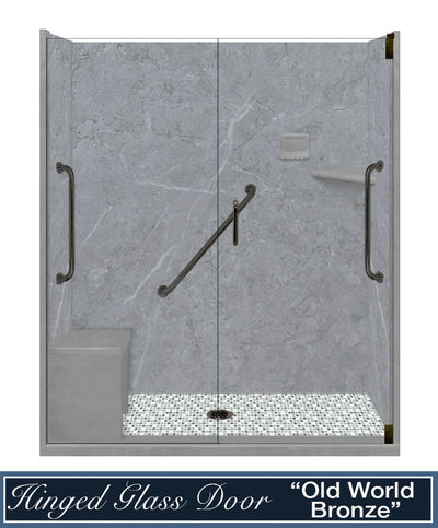 Freedom Grio Marble Del Mar Mosaic Alcove Shower Enclosure Kit