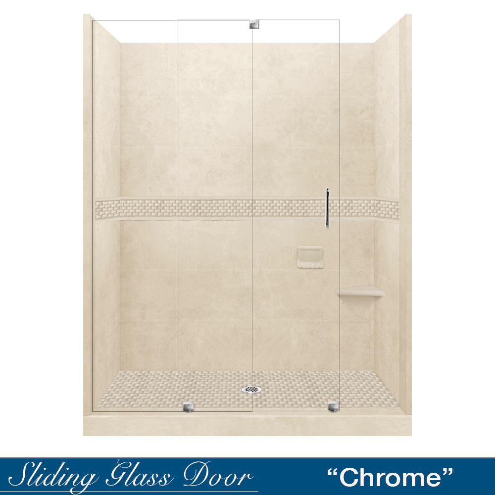 60" Alcove Desert Sand Sistine Stone & Jewel Stone Accent Shower Remodel Kit