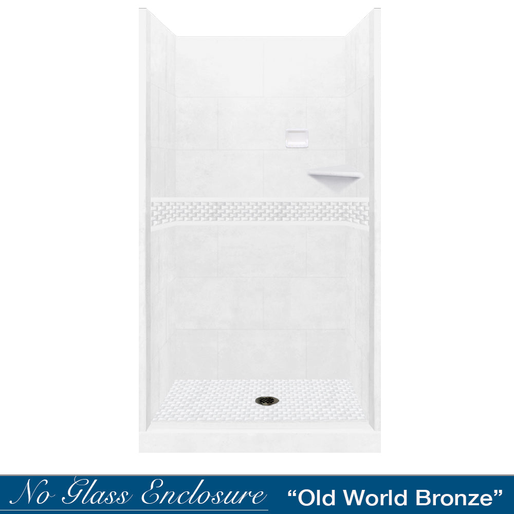 Alcove Natural Buff Sistine Stone & Jewel Stone Accent Shower Remodel Kit