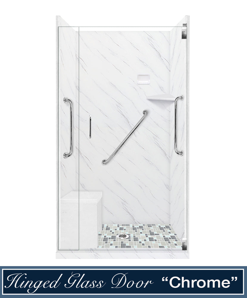 Freedom Carrara Marble Newport Mosaic Alcove Shower Enclosure Kit