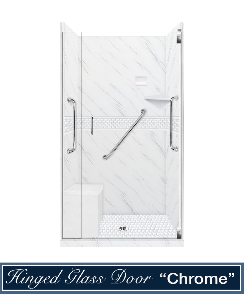 Freedom 60" Alcove Carrara Medici Marble & Jewel Stone Accent Shower Remodel Kit