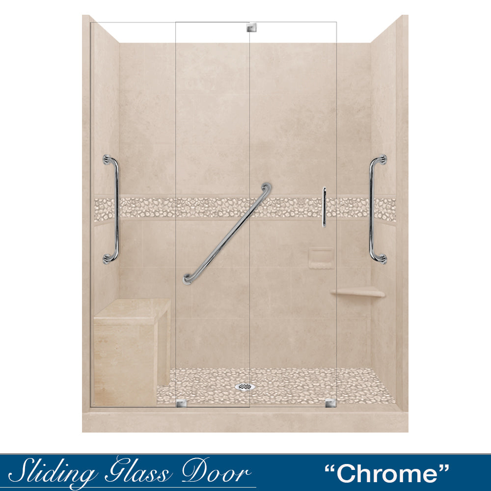 Freedom 60" Alcove Desert Sand Sistine Stone & Pebble Stone Accent Shower Remodel Kit