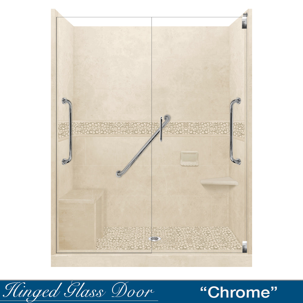 Freedom 60" Alcove Desert Sand Sistine Stone & Pebble Stone Accent Shower Remodel Kit