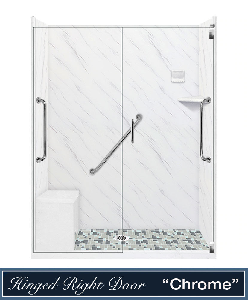 Freedom Carrara Marble Newport Mosaic Alcove Shower Enclosure Kit
