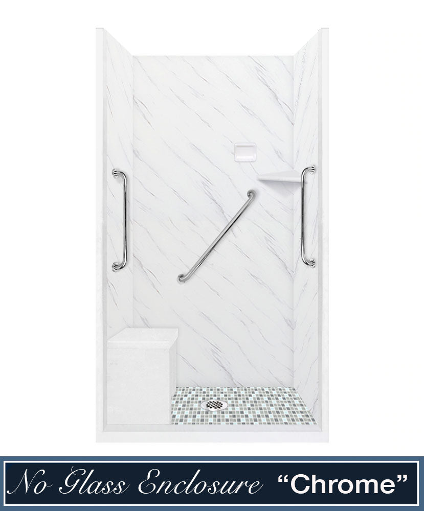 Freedom 60" Alcove Carrara Medici Marble & Newport Mosaic Accent Shower Remodel Kit