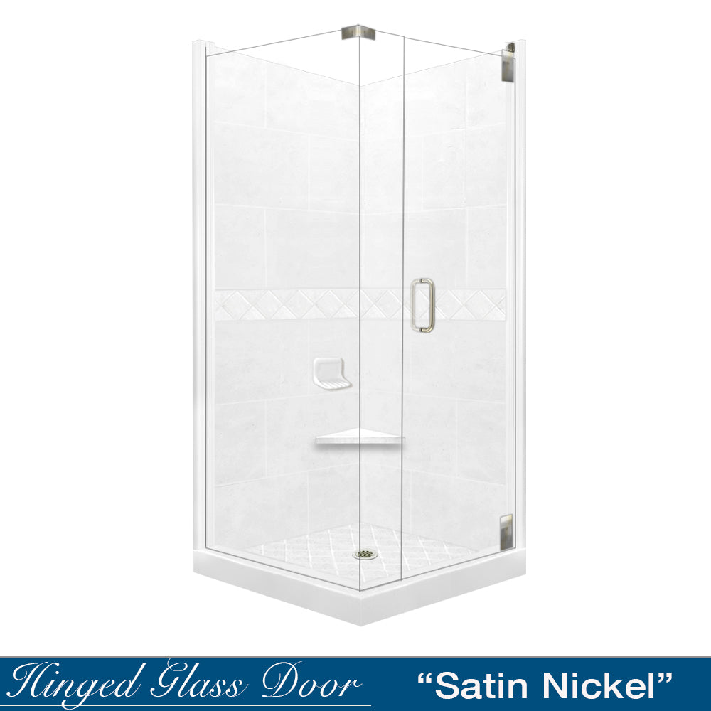 Corner Natural Buff Sistine Stone & Diamond Stone Accent Shower Remodel Kit